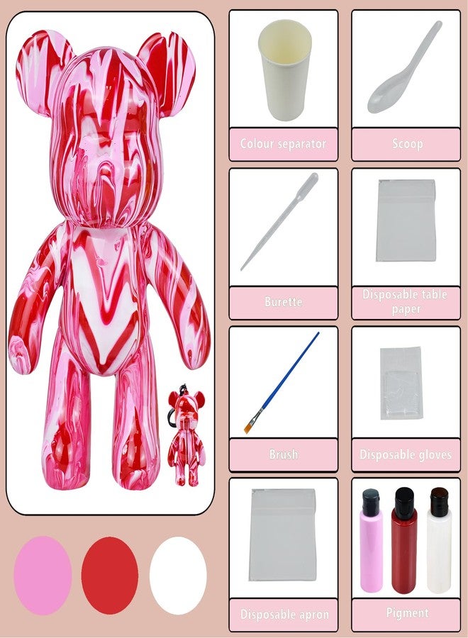 Coniuty DIY Fluid Bear + Keychain Creativity Paints Set for Home Decoration (Red+White+Pink 9inch) - Image 3